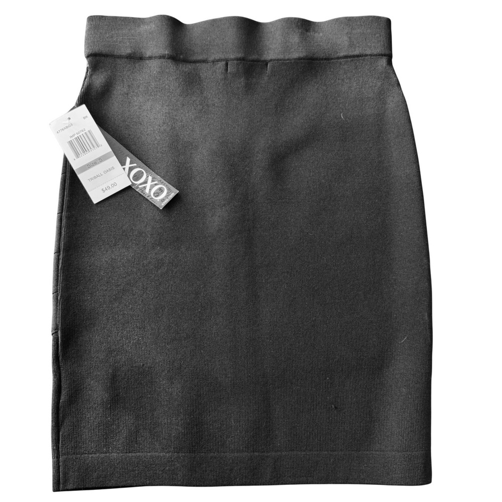 NWT XOXO Bandage Skirt S Black Bodycon Pencil Pull On Stretch Rayon Club Party